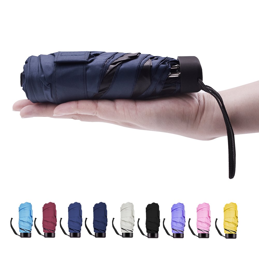 OutMorgo Mini Sun&Rain Umbrella Compact Small Lightweight Umbrella for Women Kids,Fit in Purse 23 Colors - Dark Blue