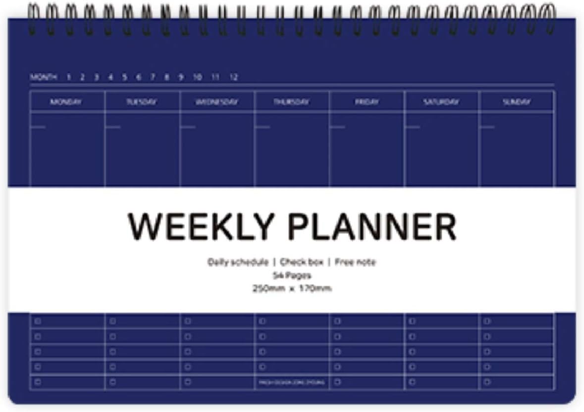 Elite Check Weekly Planner - Wirebound Undated Weekly & Daily Scheduler, Check Box, Free Note / 250 x 170 mm (Navy)