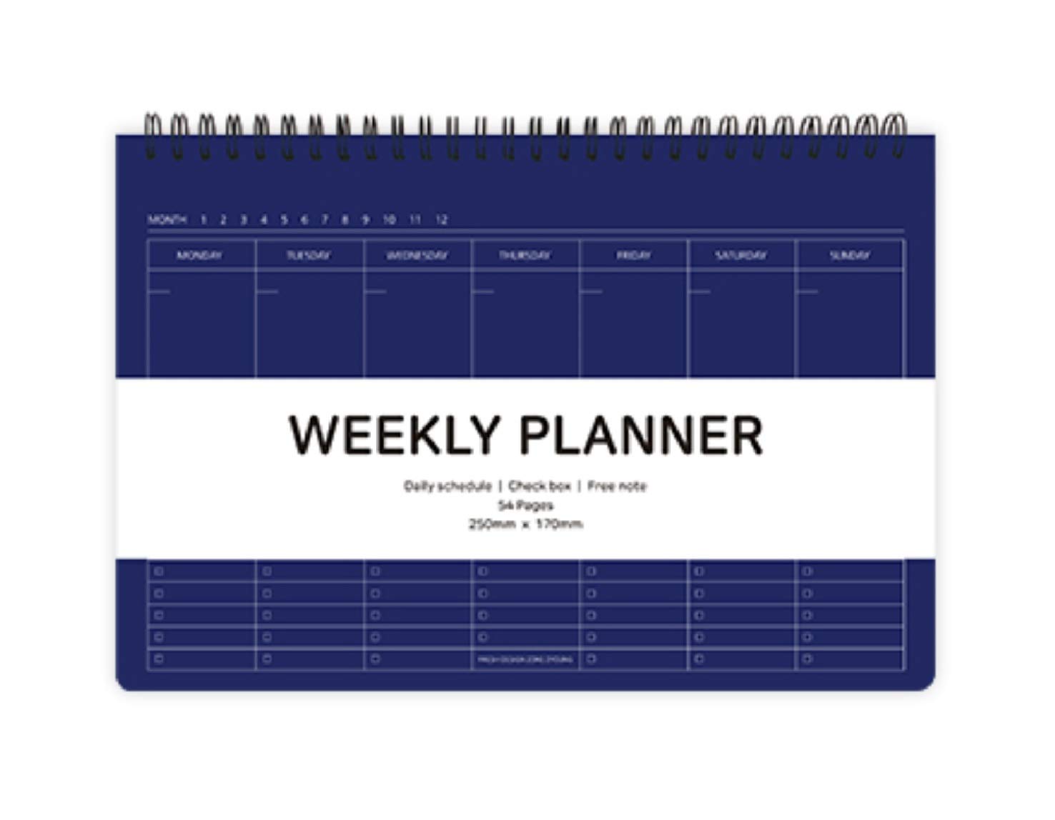 Elite Check Weekly Planner - Wirebound Undated Weekly & Daily Scheduler, Check Box, Free Note / 250 x 170 mm (Navy)