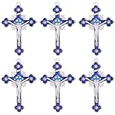SUNNYCLUE 1 Box 10Pcs Rosary Cross Charms Crucifix Cross Charm Blue Easter Vintage Metal Enamel Rosary Centerpiece Dangle Pendants for Jewelry Making Rosay Beads Necklace Bracelets Craft Supplies