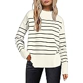 Allegra K Striped Sweater for Women's 2025 Fall Winter Outfits Crewneck Side Slit Knit Jumper Pullover Tops