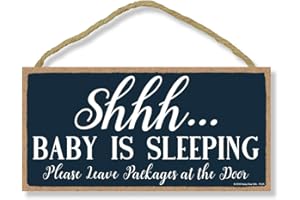 Honey Dew Gifts Door Signs, Shhh Baby is Sleeping Please Leave Packages at The Door 5 inch by 10 inch Hanging Baby Sleeping Sign for Front Door, 75526