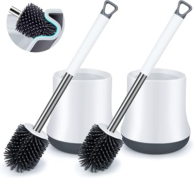 ENSPOWAY Silicone Toilet Brush and Holder Set 2 Pack White Deep Clean
