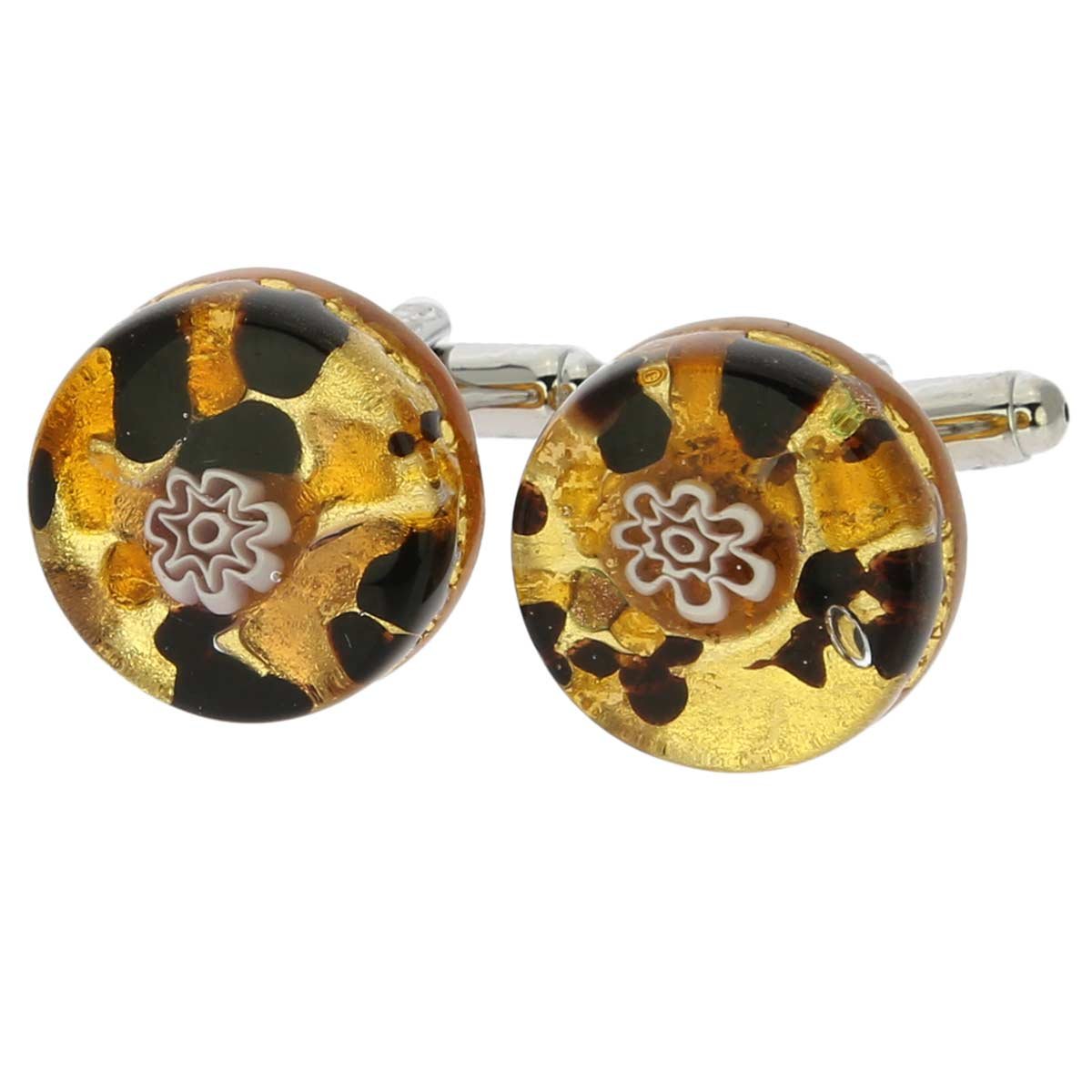 Glass Of Venice Murano Glass Venetian Classic Round Cufflinks - Topaz Gold