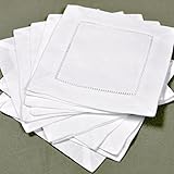 White Linen Hemstitched Cocktail Napkins- 1 Dozen 6" X 6"- Ladder Hem Stitch Cloth Napkin Coasters