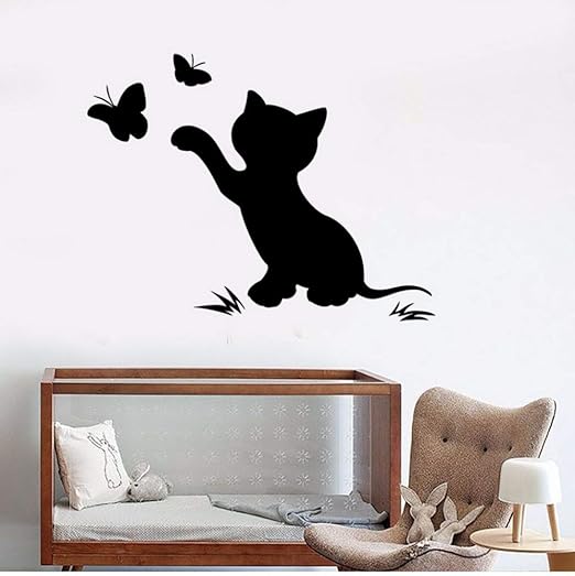 Aceycys Gato Gatito Mariposas Silueta Etiqueta Engomada Del Arte