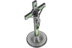 TOVINANNA Jesus Crucifix Cross Statue 12cm Zinc Alloy with Glow Nightlight, Standing Car Dashboard Ornament