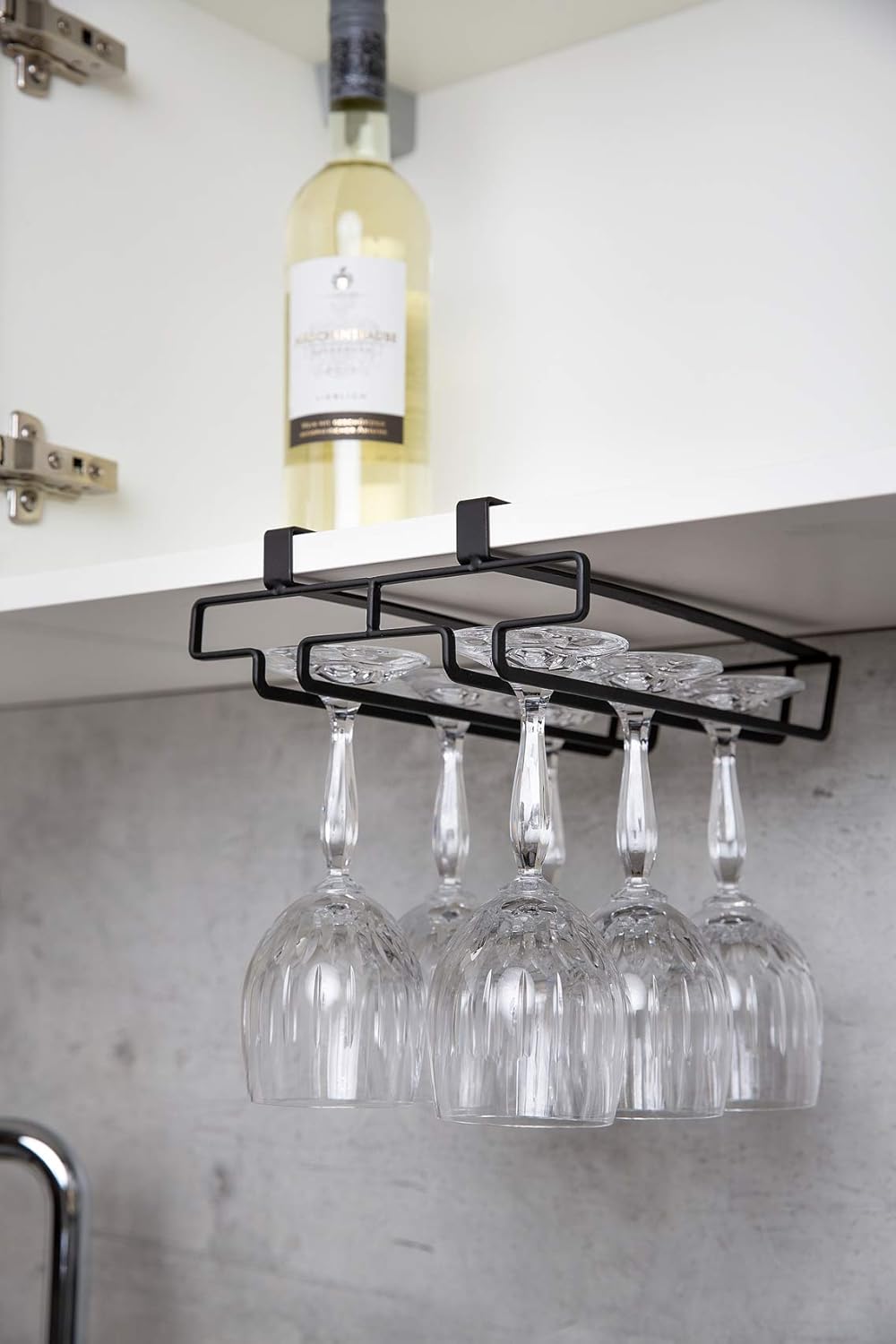 Wenko Cupboard Glass Holder For 6 Glasses Cupboard Hanger Kitchen For 6 Glasses Metal 20 X 7 X 28 Cm Black Kitchen Dining Amazon Com