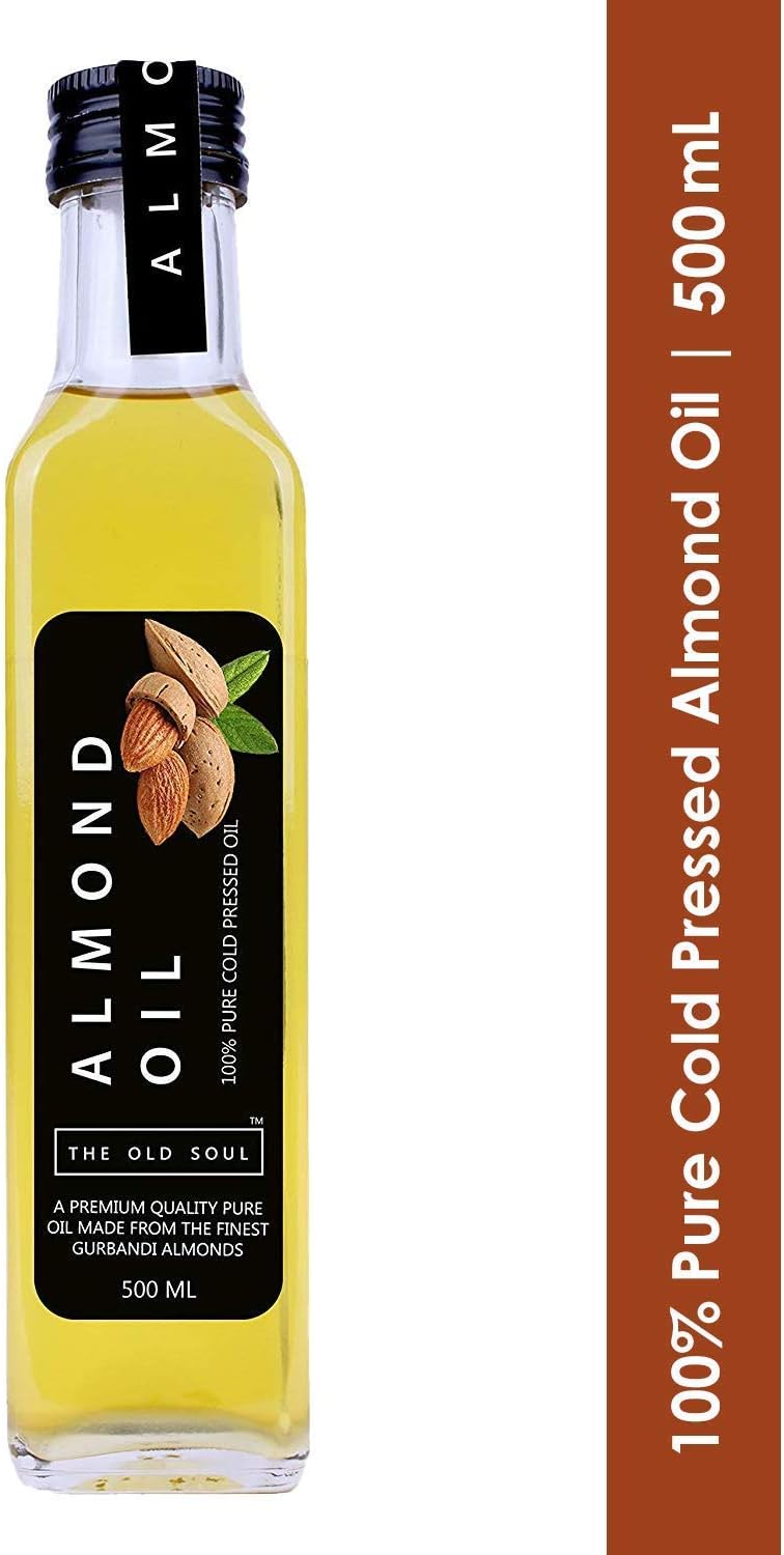 THE OLD SOUL 100% Pure Cold Pressed Almond Oil Multi Benefits for Men Women Badam Ka Tel Glass Bottle (500 ml)