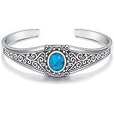 DOLIOX Native American Jewelry Turquoise Bracelet Cuff for Women Men 925 Sterling Silver Adjustable Boho Bangle Western Style 6.5 7 7.5 Inch