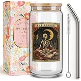 The Reader Cup,Cool Skeleton Book Lover Gifts for Women,Men,Friends,Librarian,Teacher,Reader Gifts for Birthday,Christmas,Thanksgiving,Glass Tumbler with Lid and Straw Bookish Gift for Book Club-43