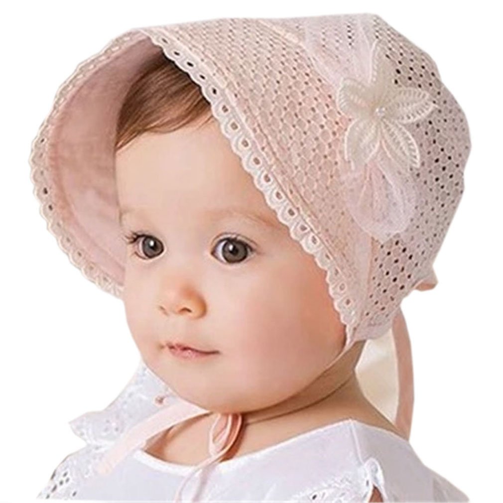 HBF Sweet Princess Style Lace Floral Baby Girls Beanie Cap Sunhats Adjustable Infant Toddler Children Visor Summer Cap Hats (pink), One Size