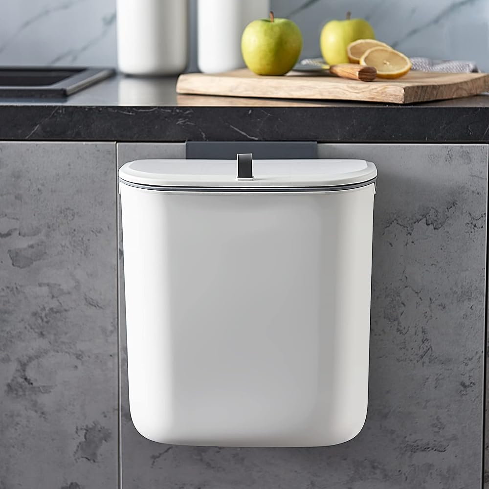 ELPHECO 9.5 L Hanging Kitchen Waste Bin with Lid White
