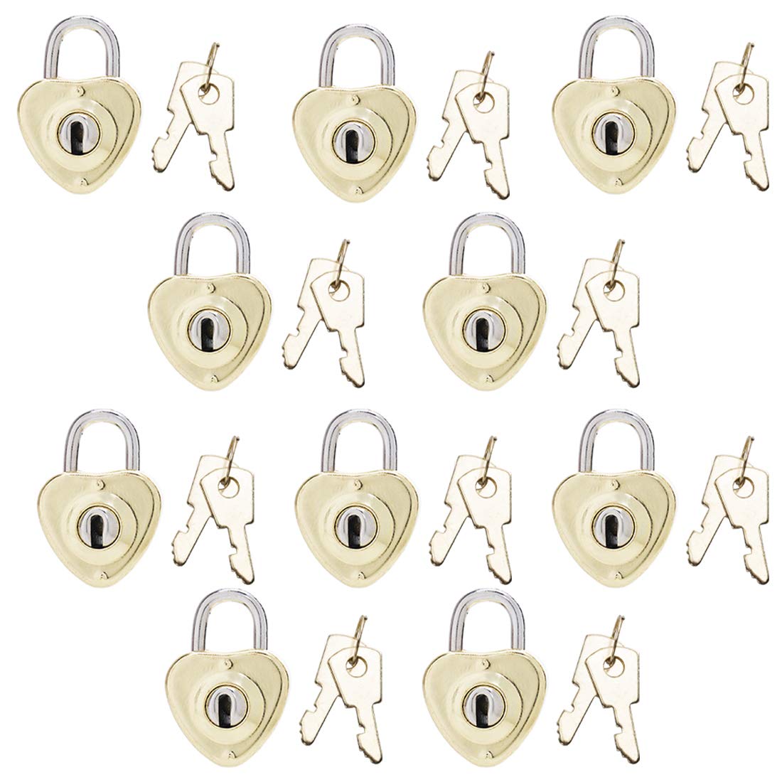10PCS Vintage Antique Style Mini Cute Heart Padlocks Luggage Locks with Keys for Decor, Gold