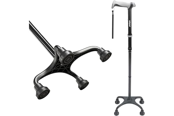 REHAND Quad Cane, Foldable Walking Cane for Men & Women with 4-Pronged Base for Extra Balance & Stability-Adjustable, Lightwe