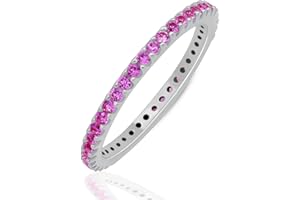 GOURIK Stackable Eternity Ring for Women |Gold Plated – Ruby, Blue Sapphire, Simulated Diamond, Pink Sapphire, Emerald| Wedding Band |hypoallergenic Rings| Labradorite Ring | Birthstone Gift Jewelry for Her