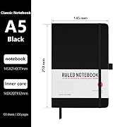 Lefute A5 Hardback Notebook PU Leather Journal 200 Pages Black view 2