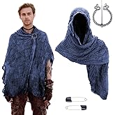 Medieval Shawl Pirate Scarf with Pin for Dune Costume Adult Halloween Hooded Viking Cape for Renaissance Costume