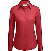 siliteelon Button Down Shirts for Women: Wrinkle Free Long Sleeve Classic Fit Collared Dress Shirt Solid Formal Office