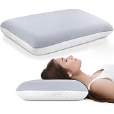 Syekcl Soft Memory Foam Bed Pillow, 4-Inch Low Profile, Cooling Cover | Solid memory foam, reversible cooling and breathable cover, low-profile comfort for back, stomach and combination sleepers