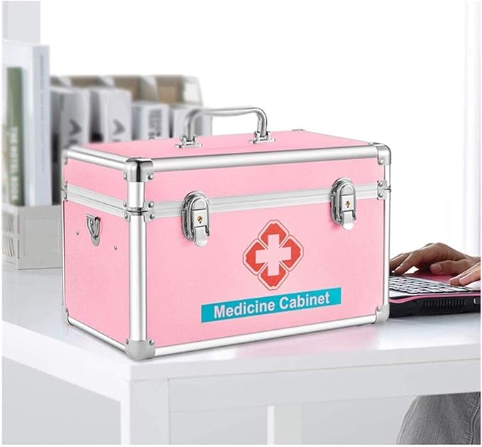 Lockable Medicine Box,2 Layer First Aid Case Aluminium Container