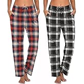 Ekouaer Womens 2 Pack Lounge Pants Comfy Pajama Pants Plaid Pajama Bottoms with Pockets Drawstring Pj Bottoms Pants