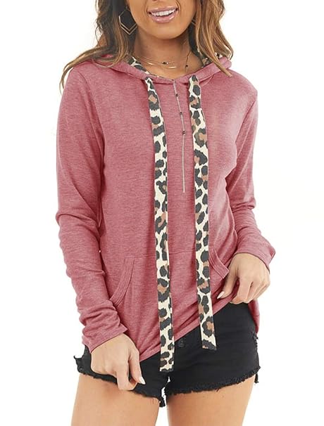 PRETTODAY Women's Leopard Print Hoodies Color Block Pullovers Casual Long Sleeve Sweatshirts 