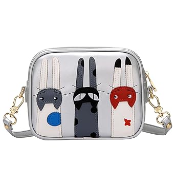 Tom Clovers Tom Clovers Womens Girls Three Cats Crossbody Bag Sling Bag Handbag Purse Satchel Shoulder Bag Shopping School Travel Grey