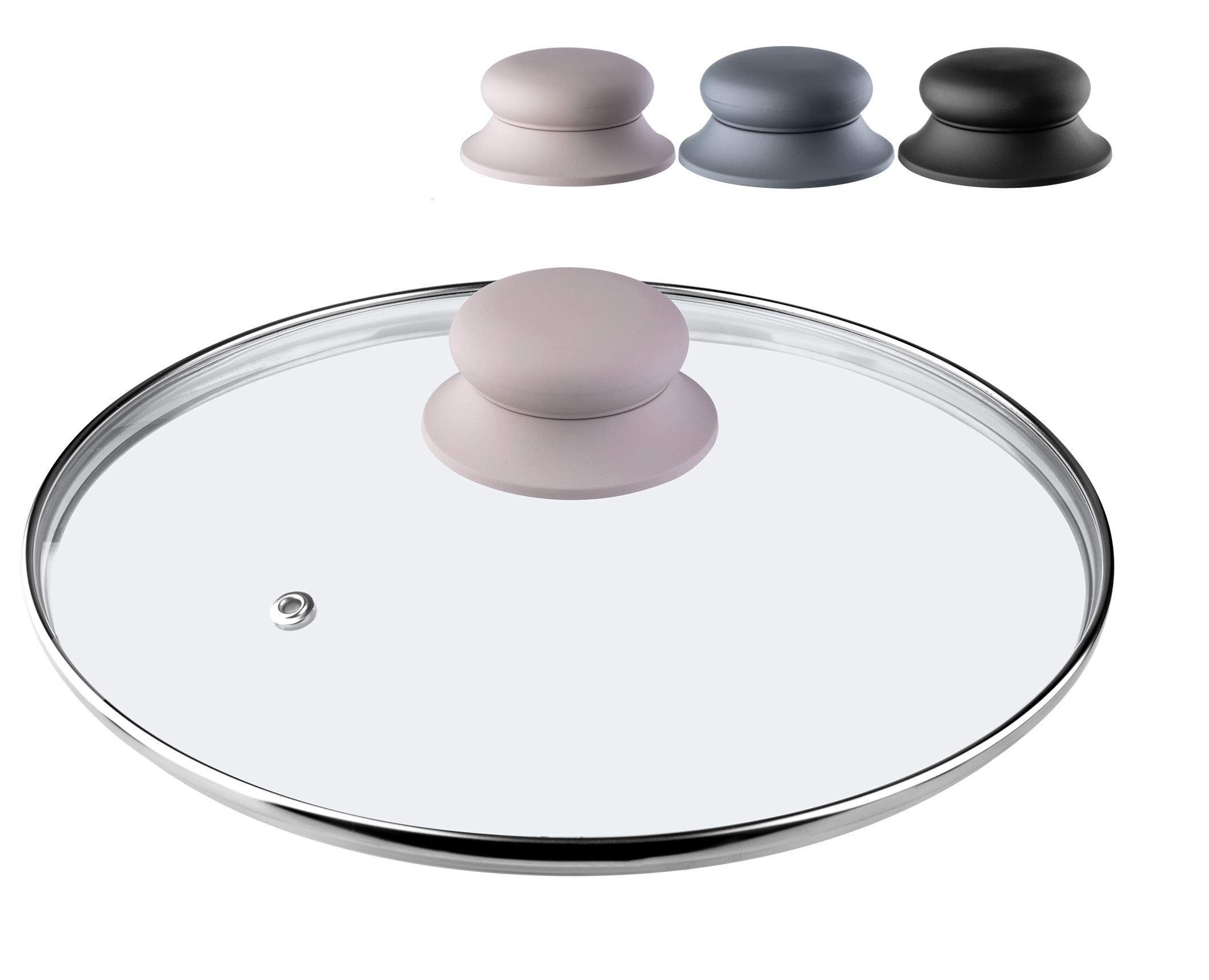 KADAX Glass Lid with Silicone Handle, Heat Resistant Lid for Pots and Saucepans, Durable Lid with Steam Vent, Transparent Cooking Lid (Beige, 22 cm)