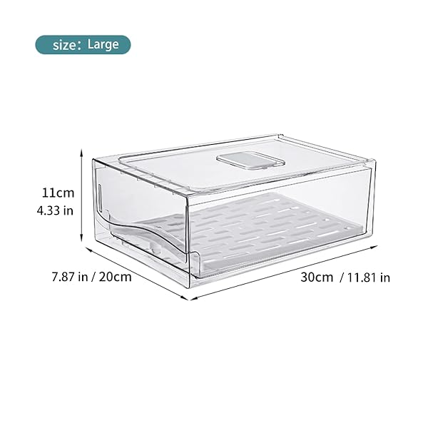 DISKARY FRIDGE ORGANIZER, STACKABLE REFRIGERATOR ORGANIZER BINS, REUSABLE FOOD STORAGE CONTAINERS, FRIDGE DRAWER ORGANIZER IN HOME KITCHEN, BARBECUE SHOP, RESTAURANT, BPA-FREE (2 DRAWERS, LARGE)