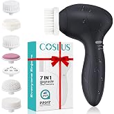 COSLUS Facial Cleansing Brush Face Scrubber, Upgrade Set, Black | 7-in-1 Rotating Design, Electric Exfoliator Massage Brush for Deep Cleaning, Gentle Skin Care, Men and Women, Waterproof