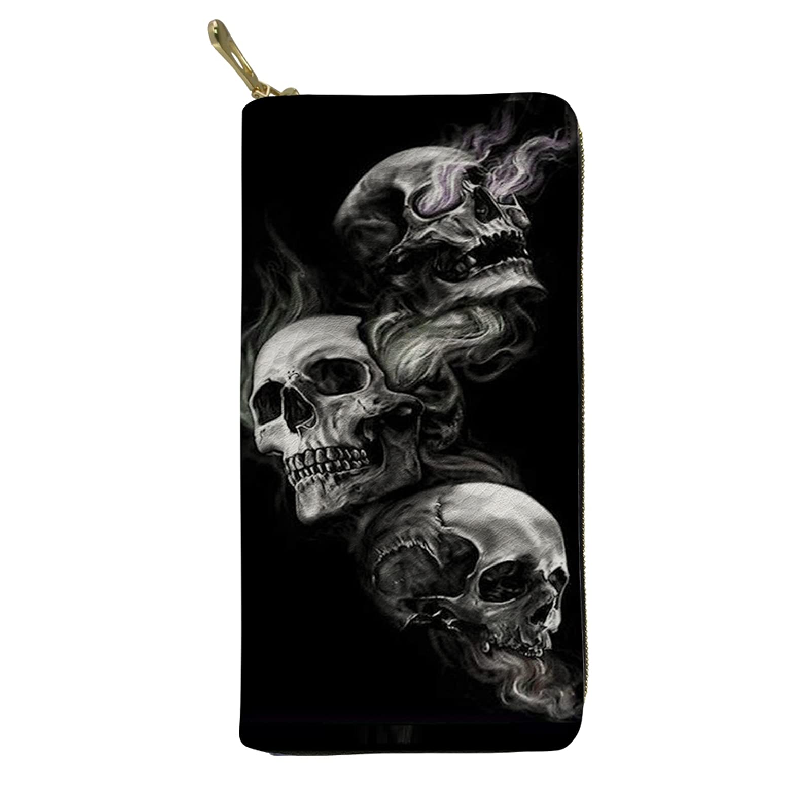 Biyejit Skull Womens Wallet Leather Zip Phone Clutch Large Travel Organizer Coin Purse Gift