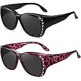 Wzerry Sunglasses Fit Over Glasses for Women, Retro Over Prescription Glasses Polarized UV 400 Protection with Rhinestone