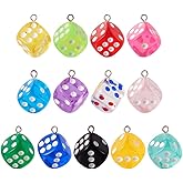 Elecrelive 30pcs Dice Charms Resin Square Dice Pendants Mixed Color 6 Sided Dice Beads Charms for Jewelry Making DIY Bracelet Necklace Earring Keychain Hanging Ornament