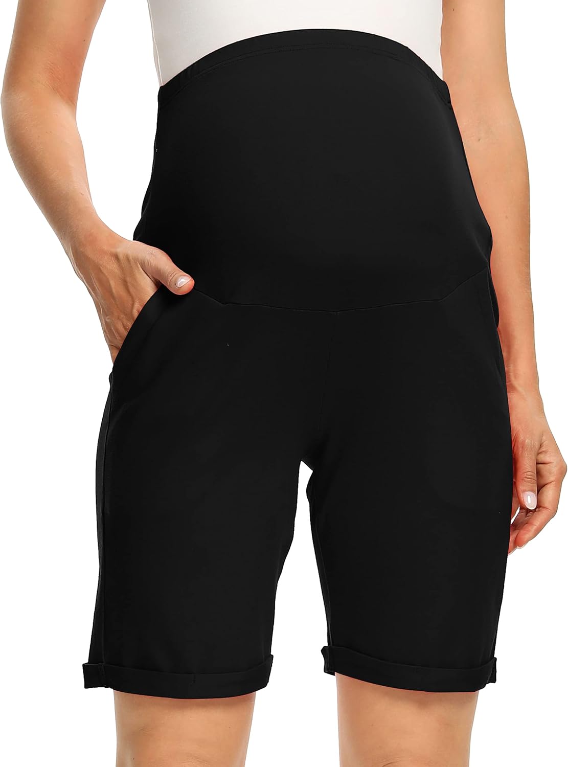 V VOCNI Women's Maternity Shorts Lounge Cotton Bermuda Shorts Folded Hem Pregnancy Shorts with Pockets at  Women’s Clothing store