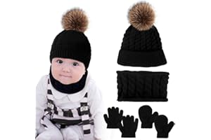 Hicdaw 6PCS Toddler Winter Hats Baby Mittens Gloves Neck Warmer Baby Winter Hat Kids Winter Hat Gloves Scarf Set for Boy Girl