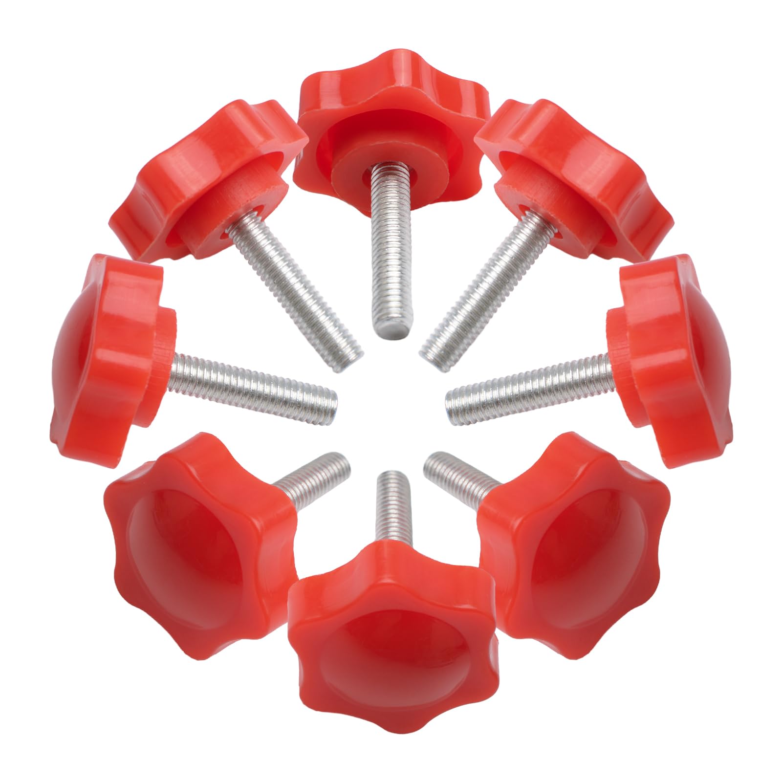 INCREWAY Thumb Screw, 8PCS M6*25mm Star Head Threaded Knurled Thumbscrew Grip Knobs Clamping Screw for Machinery Latch, Red