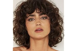 Kaneles Short Brown Curly Wig Womens Bob Wig with Bangs Shoulder Length Naturel Hair Wigs for Daliy Party Halloween Use