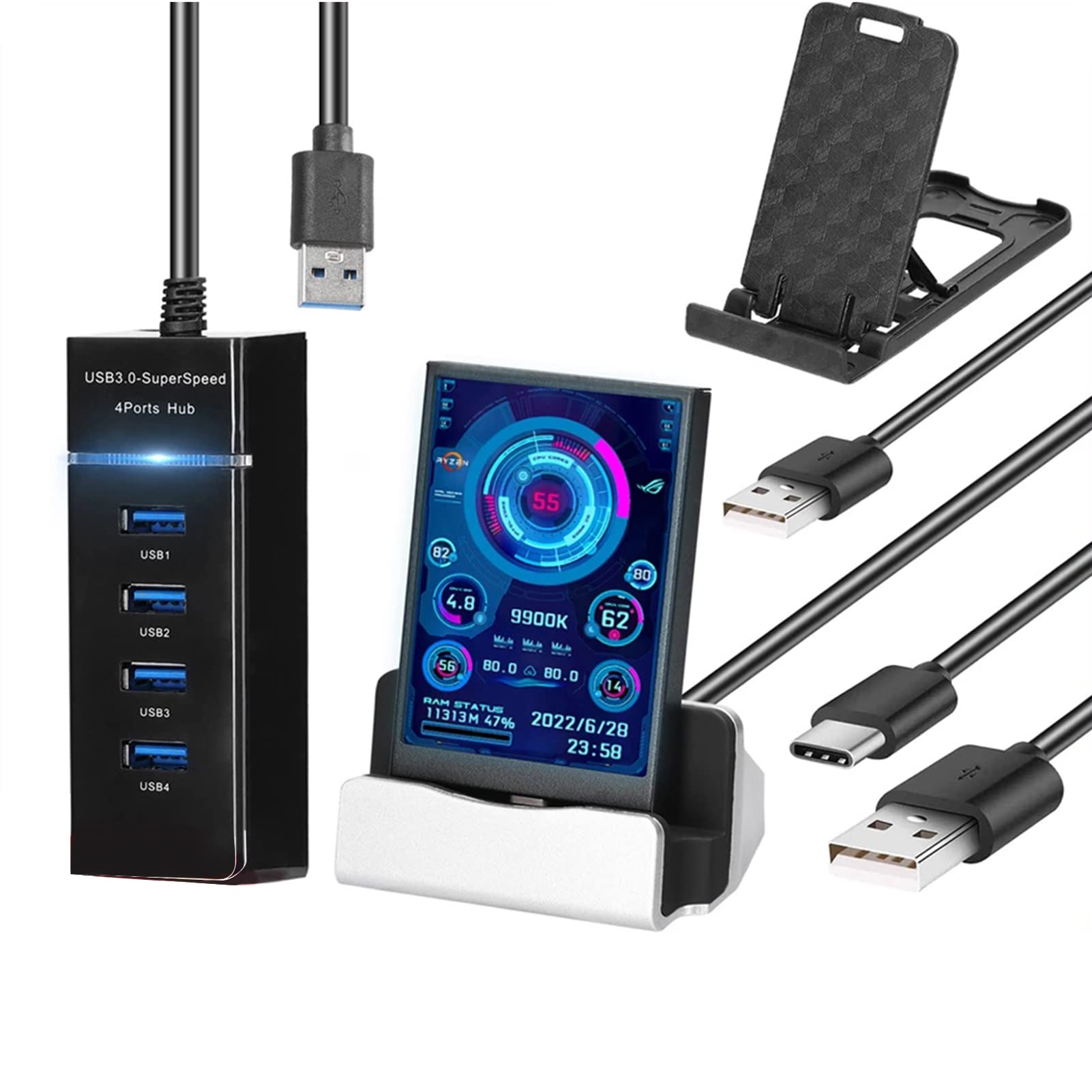 Goshyda Computer Temp Monitor, 5Inch IPS Full Viewing Angle USB Temperature Display Screen for PC Computer Case Secondary Screen, PC CPU GPU RAM Data Monitor