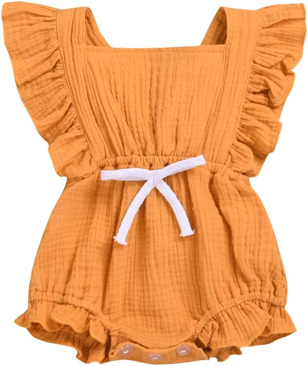 GSHOOTS Baby Girls Ruffle Romper Newborn Sleeveless Onesies Infant Flutter Sleeve Bodysuit Linen Jumpsuit