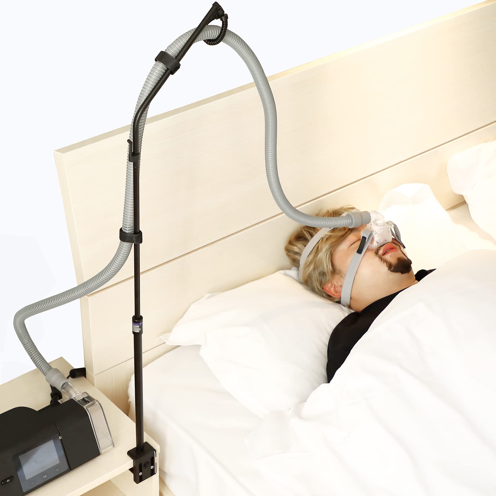 Photo 1 of LONYEON CPAP Hose Holder - Height Adjustable Hose Lift, Removable and Foldable - Hose Support Hanger Provide 2 Clamping Sides Prevents Avoid Tangling, Blockage and Leakage, Black