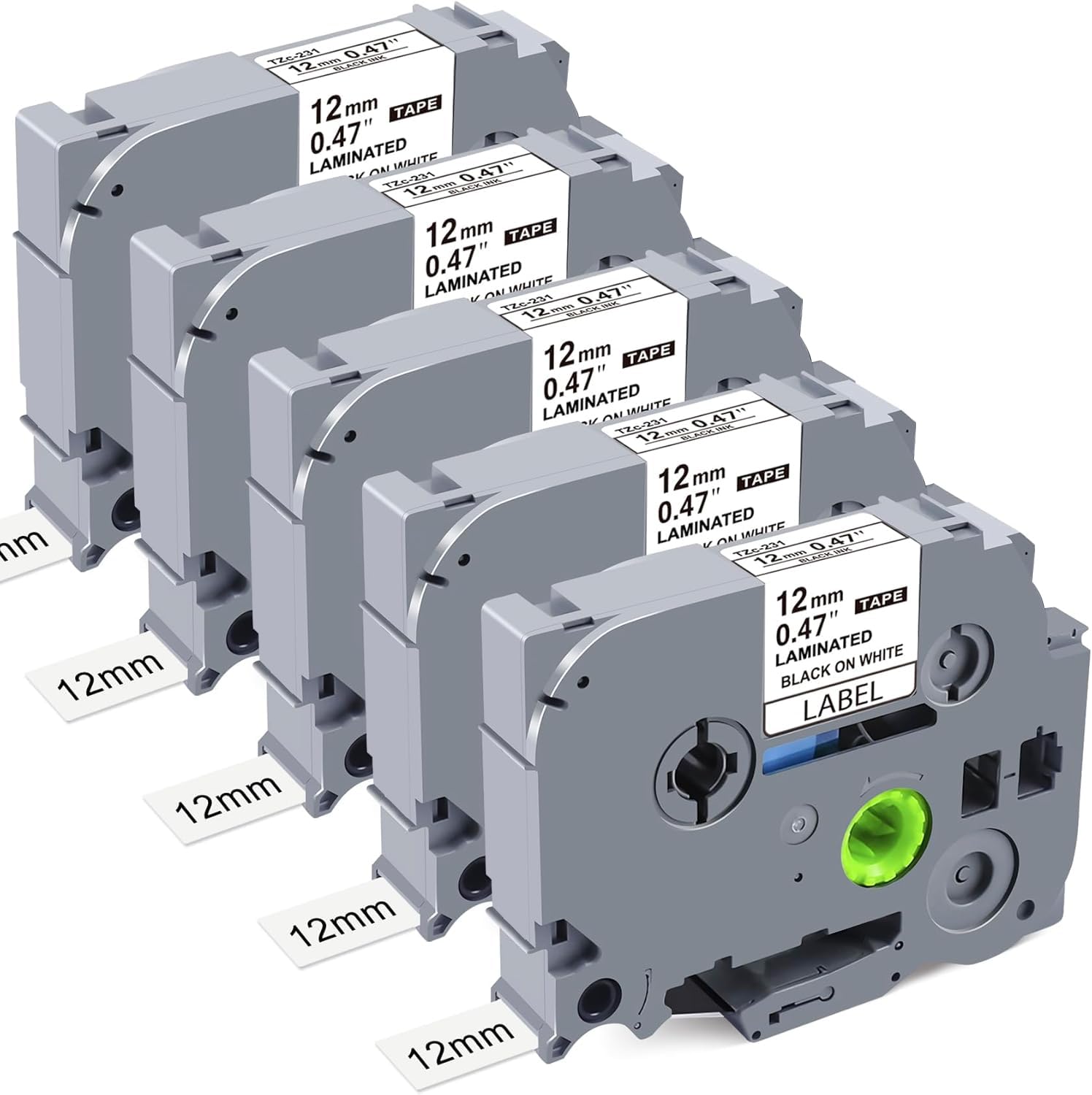 Compatible with Brother Label Printer Tape TZe-231 TZe231 TZe TZ Tape 12mm Laminated Black on White Label Tape Compatibel with Brother P Touch Label Maker PT-H110 PT-E110 PTH100R