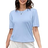 DAIMIDY Womens Wool Blend Sweater Soft Crew Neck Short Sleeve Pullover Knit Tops