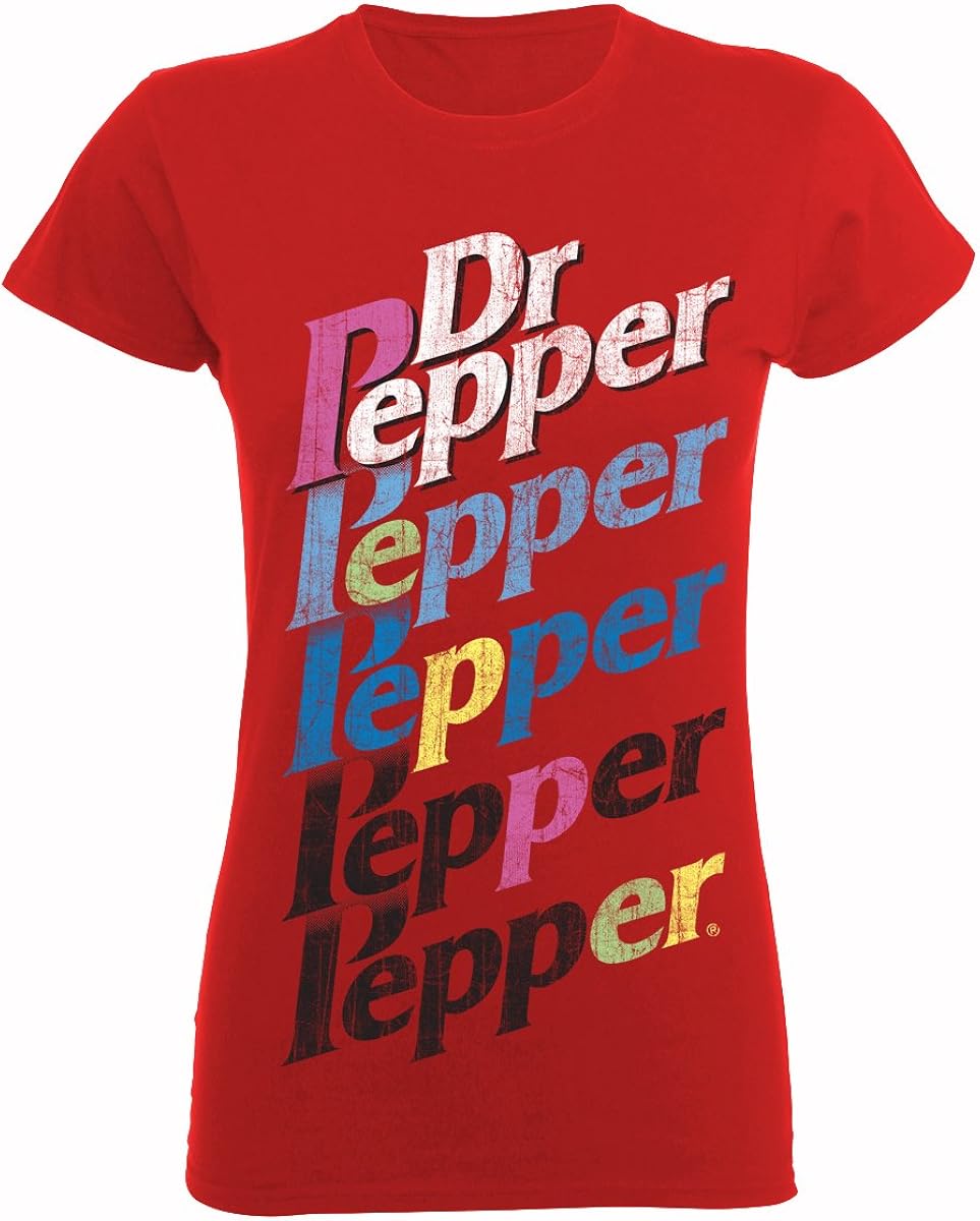 Official Dr Pepper Multi Logo, Women's TShirt, Red, 2XLarge Amazon.co.uk Clothing
