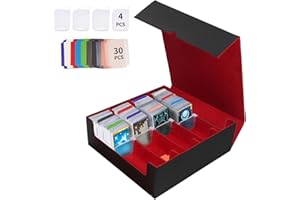 QCZBH Trading Card Storage Box,card storage box,Quadruple Mtg Deck Box Holds 3000+ Cards,PU Leather Magnetic Closure Card Deck Box for Magic Commander trading card box Deck Box Mgt（Black and Red