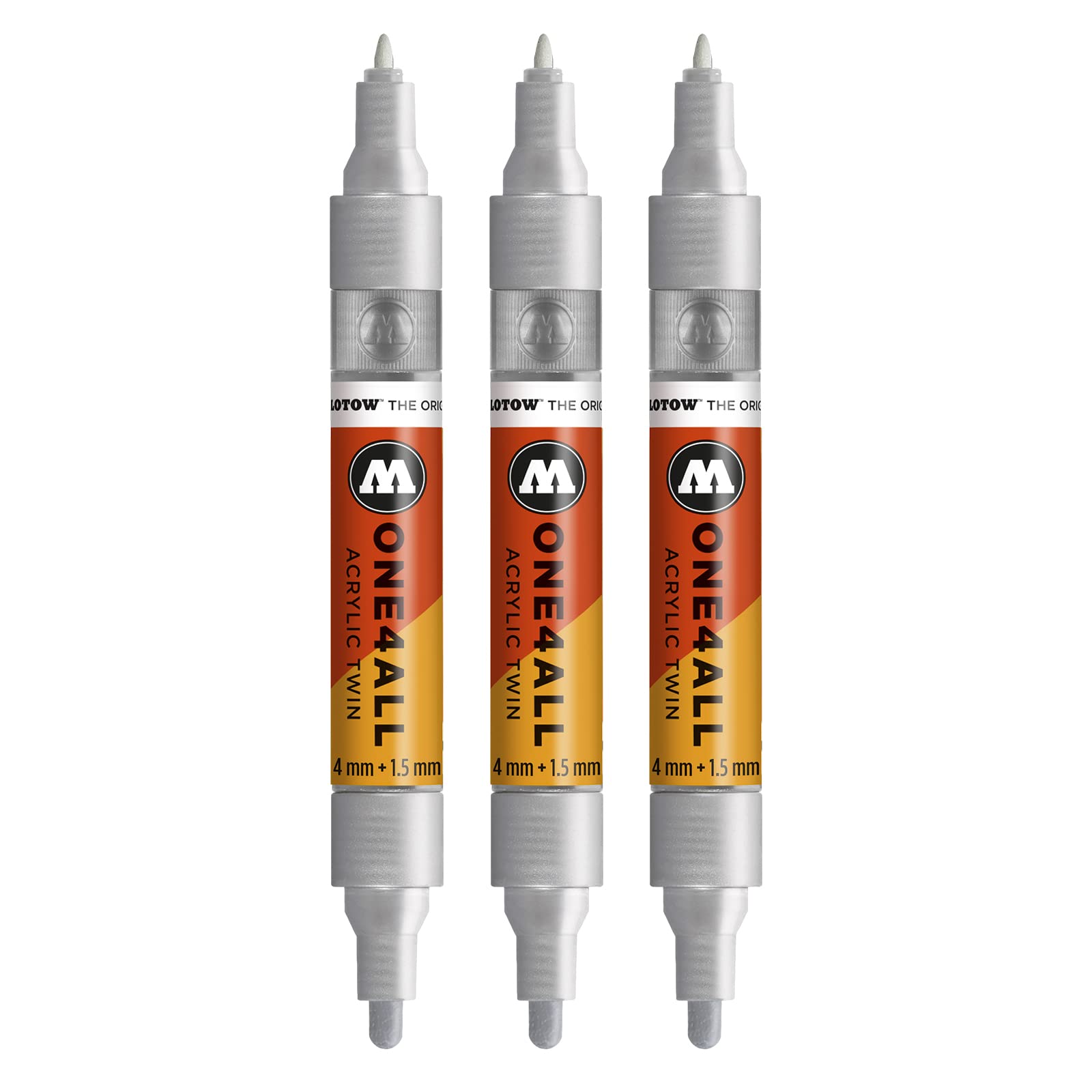 Molotow MO227505 One4All Acrylic Twin Marker Pen – Metallic Silver – Pack of 3