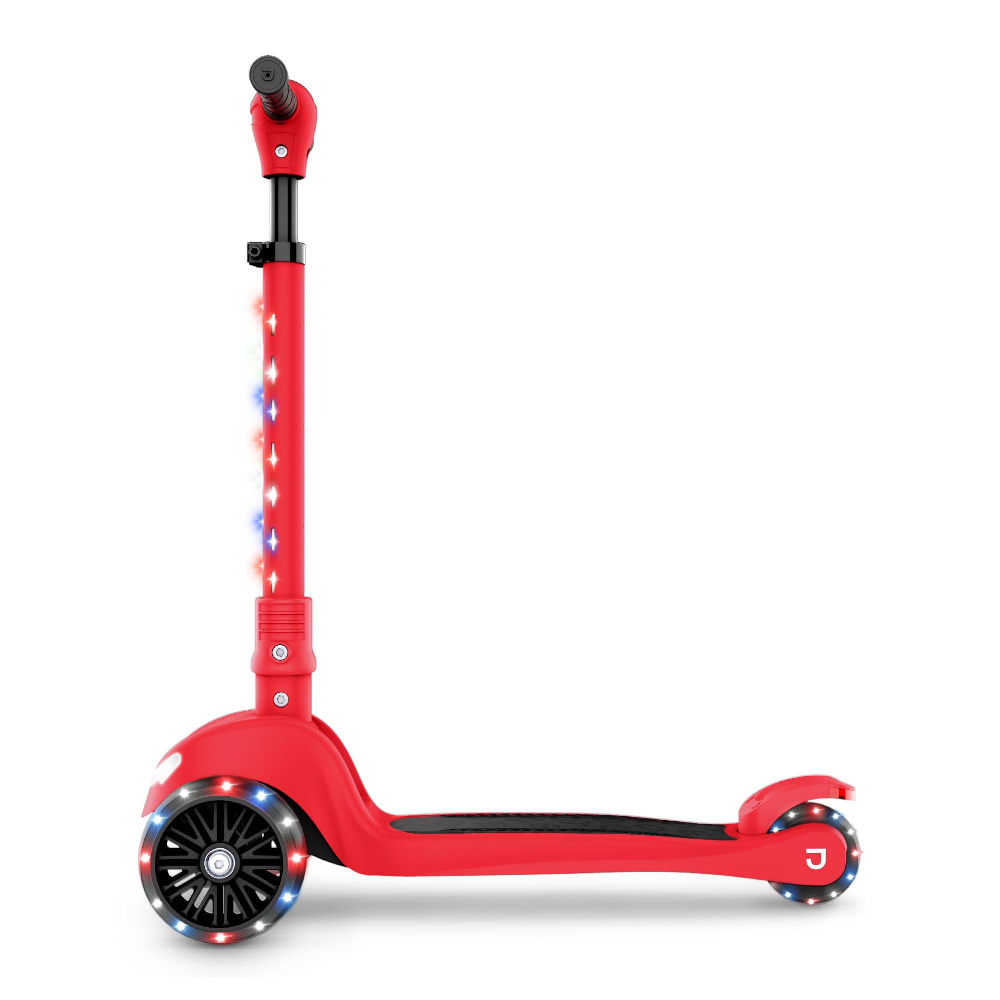 Jetson Scooters - Jupiter Mini 3 Wheel Kick Scooter (Red) - Collapsible Portable Kids Three Wheel Push Scooter - Lightweight Folding Design with High Visibility RGB Light Up LEDs on Stem and Wheels Image