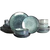 LIUYWYHCF Ceramic Dinnerware (16 pcs) Serve 4 people, Plates and Bowls Sets, Reactive Glaze Dishes Set, Chip Resistant and Scratch Resistant, Dishwasher Microwave Safe, Suitable for dinner, parties