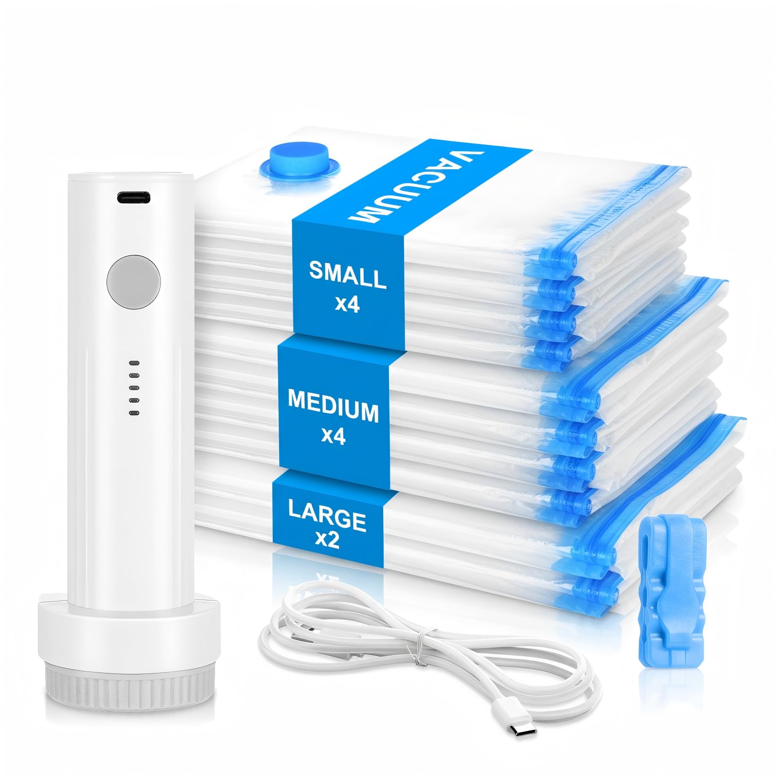 Photo 1 of 10-Pack Travel Vacuum Storage Bags with Rechargeable Electric Pump - Wireless Compression Space Saver for Clothes, Luggage, Suitcase & Carry-On - Keep Clothing Compact & Organized for Travel