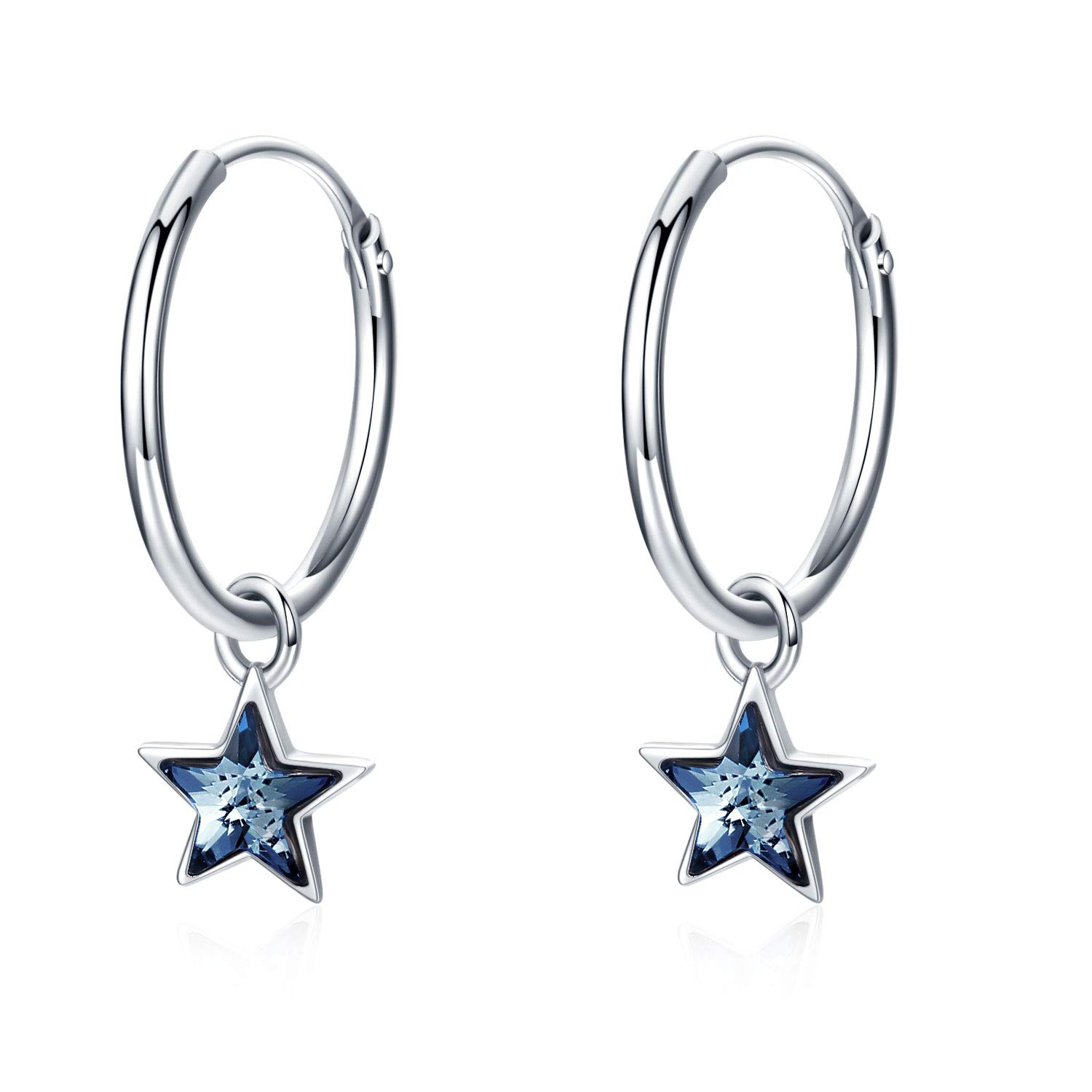Star Hoop Earrings 925 Sterling Silver Crystals Star Small Hoop Earrings Cartilage Hoop Earrings for Girls Sleeper Hoop Earrings Mother's Day Gifts for Women